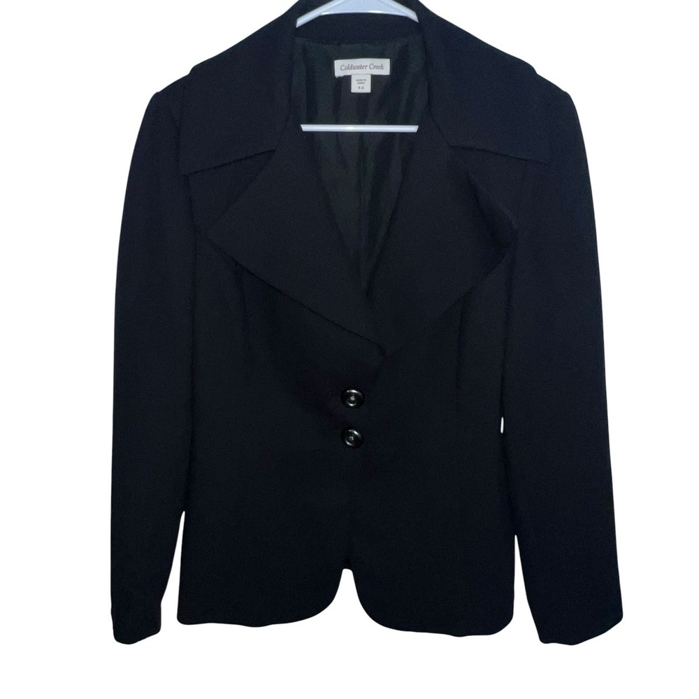 Coldwater Creek Women Black Plaza Crepe Jacket Blazer Size 4/6 Polyester New